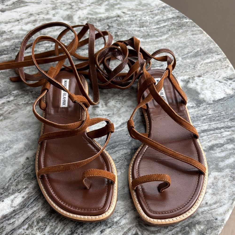 Manolo Blahnik Primathi Suede Sandal - Brown